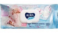 Салфетки детские AURA Ultra Comfort влажн. алоэ и вит. E №100 с крыш.