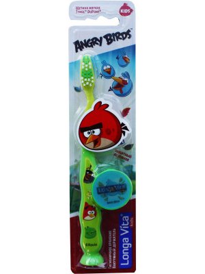 Зубная щетка детская LONGA VITA Angry Birds защит. колпач. присоска 5-10лет (арт. АВ-1)