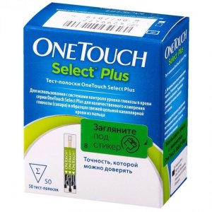 Тест-полоска ONE TOUCH д/глюкометра "Оne Touch Select plus" №50